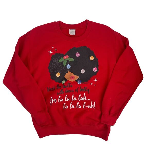 Dyna Smiles Women’s Red Graphic Afro Ornament Christmas Sweatshirt Size Small S - Picture 7 of 8